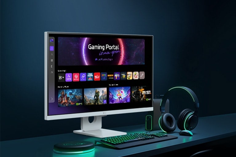 Η οθόνη LG Smart Monitor εμφανίζει τη διεπαφή των εφαρμογών παιχνιδιών.