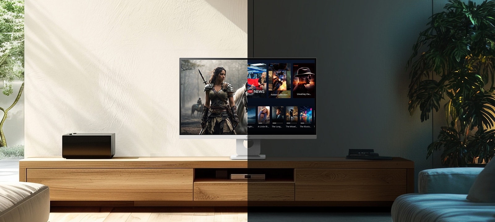 Η αριστερή εικόνα δείχνει την εμφάνιση κατά τη διάρκεια της ημέρας με τη λειτουργία προσαρμογής φωτεινότητας, ενώ η δεξιά εικόνα δείχνει την εμφάνιση κατά τη διάρκεια της νύχτας με την ίδια λειτουργία.