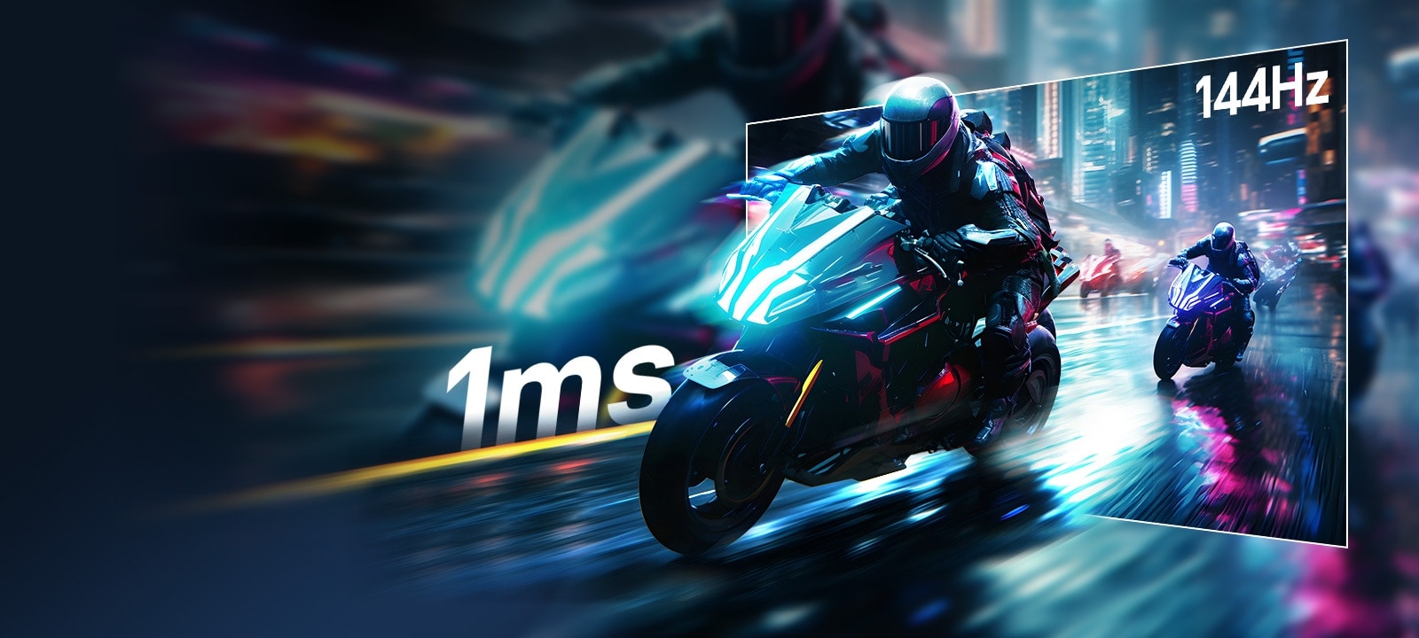 Racing game scene of extremely fast 1ms (GtG) response and a rapid 144Hz refresh rate.