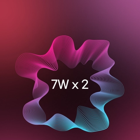 Γραφική απεικόνιση με πολύχρωμα μοτίβα ηχητικών κυμάτων γύρω από το κείμενο «7W x 2».