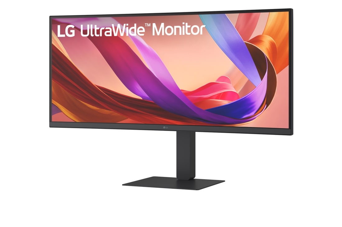 LG Οθόνη 34 ιντσών UltraWide WQHD (3440x1440) 21:9 IPS, Μπροστινή όψη υπό γωνία της υπερευρυγώνιας οθόνης (αριστερά), 34U650A-B, thumbnail 2