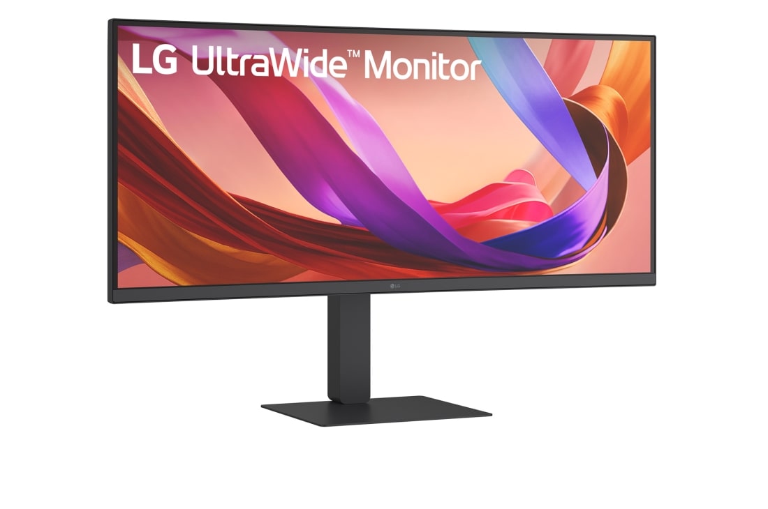 LG Οθόνη 34 ιντσών UltraWide WQHD (3440x1440) 21:9 IPS, Ελαφριά αριστερή μπροστινή όψη υπό γωνία της υπερευρυγώνιας οθόνης, 34U650A-B, thumbnail 3