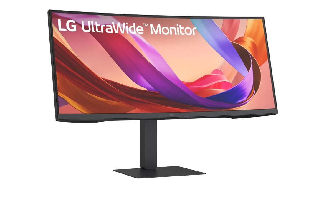 LG Οθόνη 34 ιντσών UltraWide WQHD (3440x1440) 21:9 IPS, Ελαφριά δεξιά μπροστινή όψη υπό γωνία της υπερευρυγώνιας οθόνης, 34U650A-B, thumbnail 4