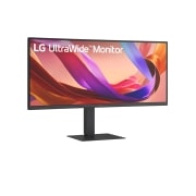 LG Οθόνη 34 ιντσών UltraWide WQHD (3440x1440) 21:9 IPS, Ελαφριά αριστερή μπροστινή όψη υπό γωνία της υπερευρυγώνιας οθόνης, 34U650A-B, thumbnail 3