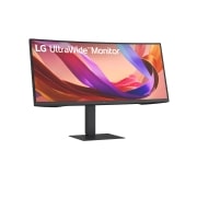 LG Οθόνη 34 ιντσών UltraWide WQHD (3440x1440) 21:9 IPS, Ελαφριά δεξιά μπροστινή όψη υπό γωνία της υπερευρυγώνιας οθόνης, 34U650A-B, thumbnail 4