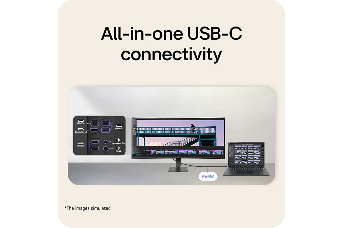 LG 34 ιντσών κυρτή οθόνη (1800R) LG UltraWide™ WQHD 144Hz 34U640B με USB-C, HDR 10 και sRGB 99% (Typ.), Κυρτή οθόνη LG UltraWide συνδεδεμένη σε φορητό υπολογιστή με επισημασμένες θύρες USB-C, DisplayPort και HDMI., 34U640B-B, thumbnail 7