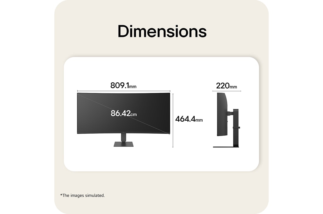 LG 34 ιντσών κυρτή οθόνη (1800R) LG UltraWide™ WQHD 144Hz 34U640B με USB-C, HDR 10 και sRGB 99% (Typ.), Μπροστινή και πλαϊνή όψη της κυρτής οθόνης LG UltraWide με τις διαστάσεις προϊόντος να εμφανίζονται σε χιλιοστά., 34U640B-B, thumbnail 14