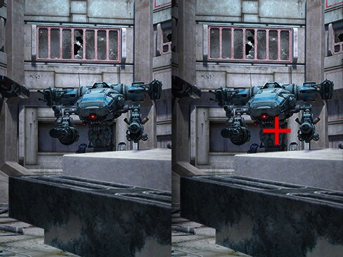 Σύγκριση του Crosshair - Η αριστερή εικόνα είναι το «Crosshair» ανενεργό και η δεξιά εικόνα είναι το «Crosshair» ενεργό