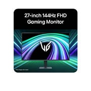 LG 27 ιντσών UltraGear™ G4 FHD Gaming Monitor 144Hz, 'Μπροστινή όψη μιας οθόνης για παιχνίδια που εμφανίζεται σε ένα φουτουριστικό περιβάλλον με νέον φωτισμό., 27G411B-B, thumbnail 4