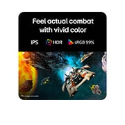 LG 27 ιντσών UltraGear™ G4 FHD Gaming Monitor 144Hz, Φουτουριστική σκηνή μάχης που προβάλλεται σε μια οθόνη παιχνιδιού, επιδεικνύοντας ζωντανά χρώματα με χρωματική γκάμα 99% sRGB, πιστοποίηση IPS και HDR., 27G411B-B, thumbnail 5