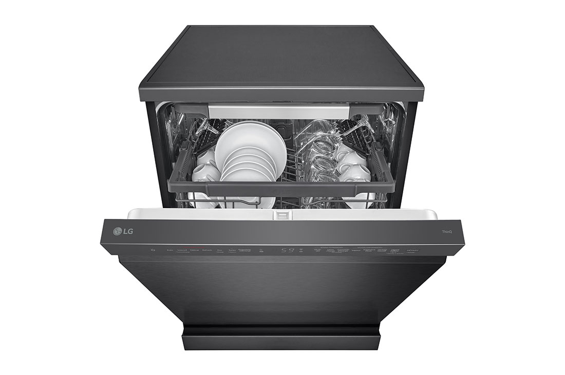 LG Πλυντήριο πιάτων με ατμό LG QuadWash™, Μπροστινή όψη (γεμάτο, μισάνοιχτη πόρτα), DF365FMS, thumbnail 12