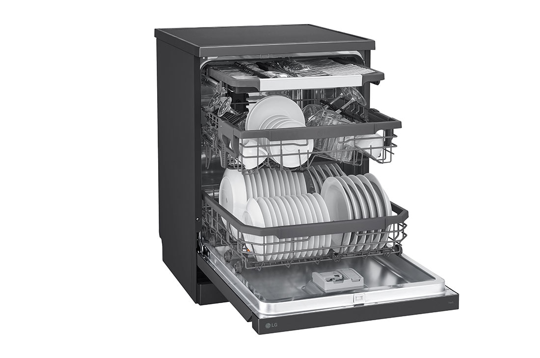 LG Πλυντήριο πιάτων με ατμό LG QuadWash™, αριστερή όψη (κενή, ανοιχτή πόρτα), DF365FMS, thumbnail 5