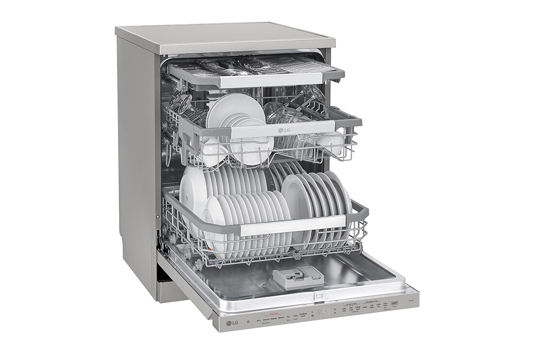 LG Πλυντήριο πιάτων με ατμό LG QuadWash™, Ενεργειακή απόδοση B_Το πλυντήριο πιάτων είναι εγκατεστημένο στη λευκή κουζίνα και το ενεργειακό σήμα B βρίσκεται στη δεξιά πλευρά., DF455HPS, thumbnail 6