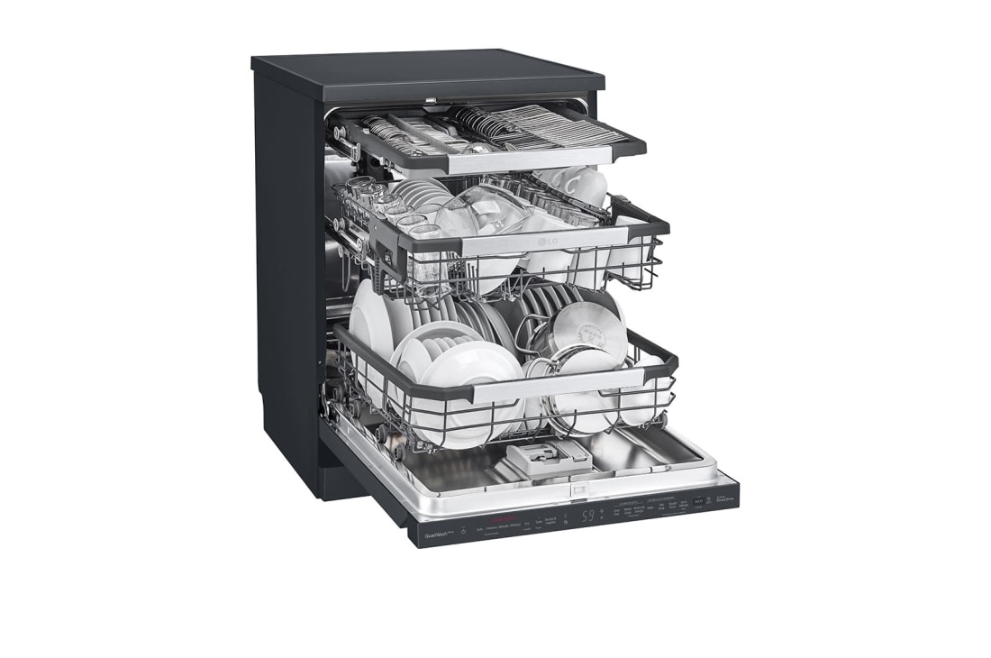 LG Πλυντήριο πιάτων με ατμό LG QuadWash™, Δεξιά πλαϊνή όψη (γεμάτο, ανοιχτή πόρτα), DF455HMS, thumbnail 5