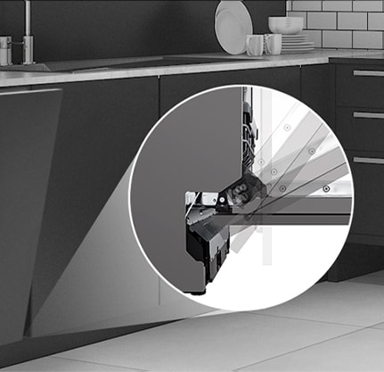 Κοντινό εσωτερικού πλυντηρίου πιάτων LG από ανοιξείδωτο ατσάλι, για ανθεκτικότητα, υγιεινή και αποτελεσματικό πλύσιμο πιάτων.