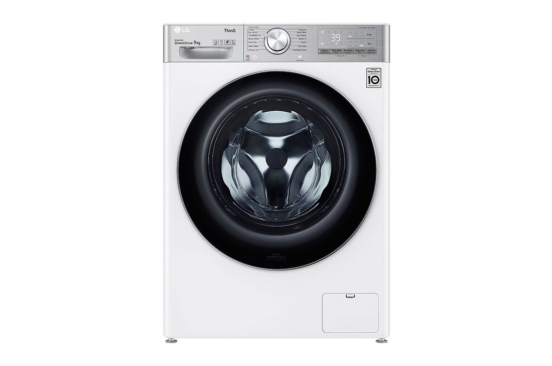 LG Πλυντήριο Ρούχων 9kg, AI DD™, Ατμού, TurboWash™ , front view, F6WV909P2E