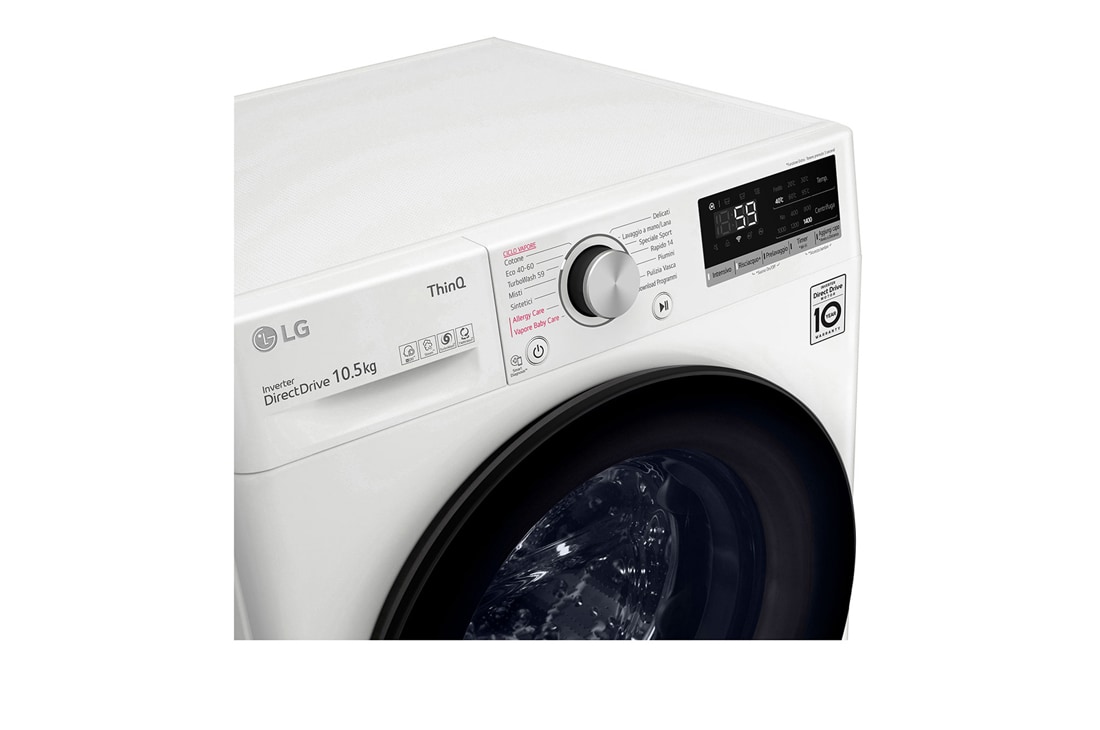 LG Πλυντήριο Ρούχων 10,5kg, AI DD™, Ατμού, top left panel view, F4WV510SAA, thumbnail 3