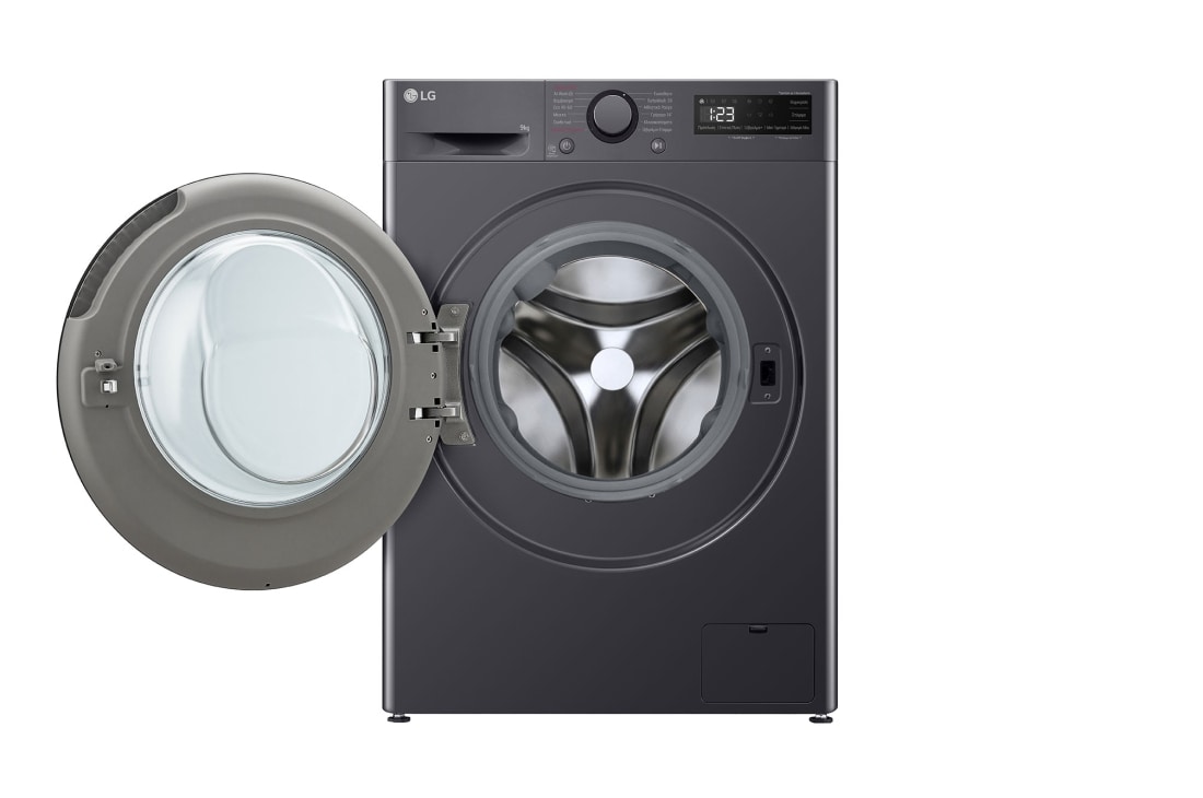 LG Πλυντήριο Ρούχων 9kg, AI DD™, Steam™,TurboWash™, Front view with door open, F2R5009TSMB, thumbnail 2