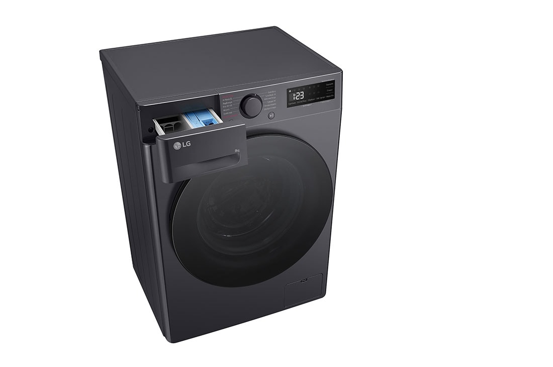 LG Πλυντήριο Ρούχων 8kg, AI DD™, Steam™,TurboWash™, Left view view with detergent port open, F2R5008TSMB, thumbnail 10