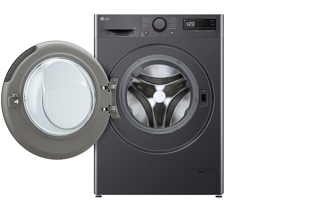 LG Πλυντήριο Ρούχων 8kg, AI DD™, Steam™,TurboWash™, Front view with door open, F2R5008TSMB, thumbnail 2