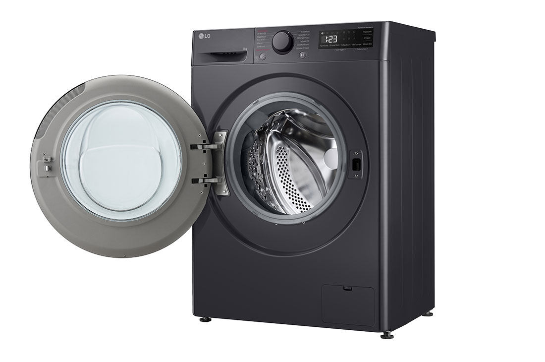 LG Πλυντήριο Ρούχων 8kg, AI DD™, Steam™,TurboWash™, Right side view with door open, F2R5008TSMB, thumbnail 9