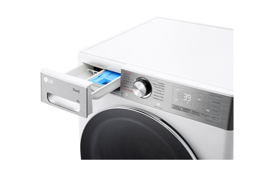 LG Πλυντήριο Ρούχων Slim 9kg, AI DD™, Steam™, Detergent Drawer Open, F2R9009TPWC, thumbnail 5