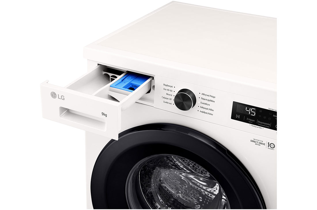 LG Πλυντήριο Ρούχων 9kg, 6 motion, Steam™, Άνω προοπτική detergent port, F4X1009NWK, thumbnail 6