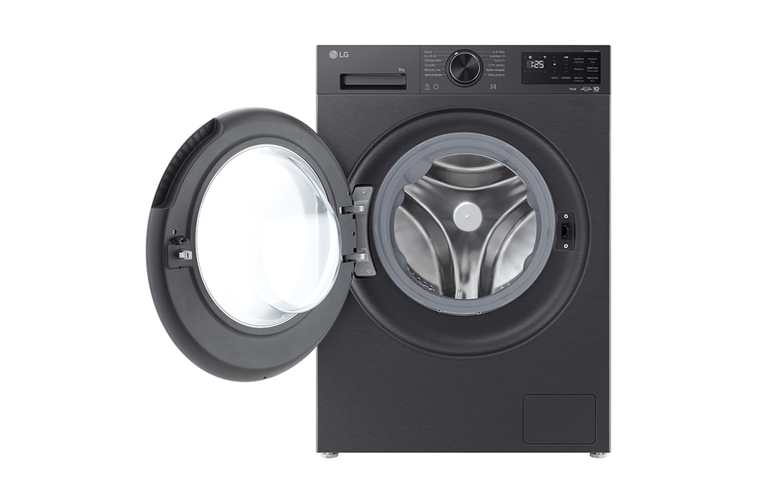 LG Πλυντήριο ρούχων 8kg, AIDD, TurboWash, Μπροστινή ανοικτή όψη του πλυντηρίου ρούχων εμπρόσθιας φόρτωσης της LG, F2X50S8TBB, thumbnail 2