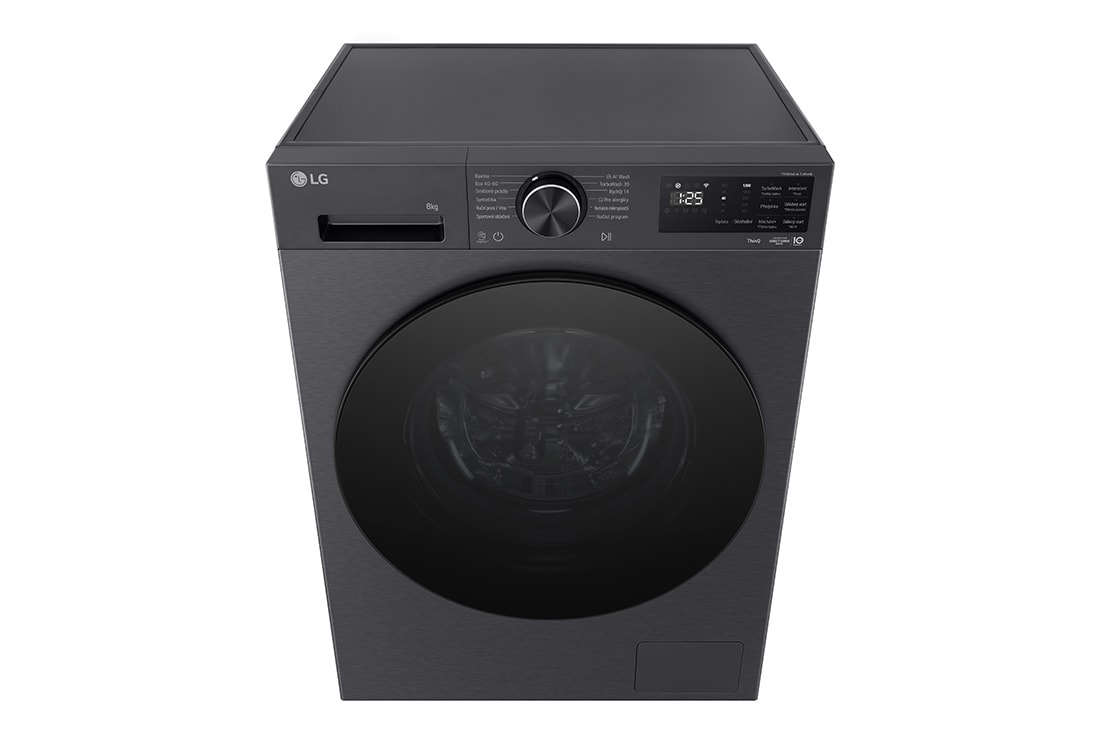 LG Πλυντήριο ρούχων 8kg, AIDD, TurboWash, Εικόνα που δείχνει ένα πλυντήριο σε ένα σαλόνι με αξιολόγηση ενεργειακής απόδοσης A δίπλα του, καταναλώνοντας 30% λιγότερη ηλεκτρική ενέργεια, F2X50S8TBB, thumbnail 3