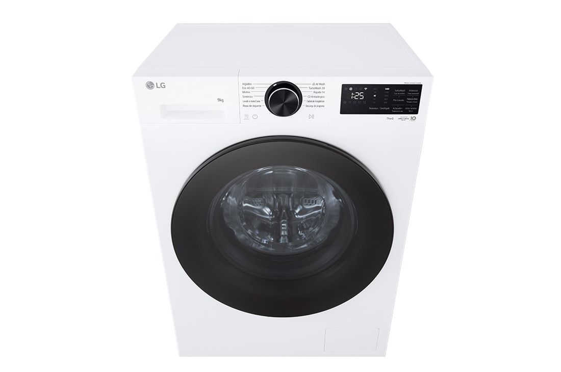 LG Πλυντήριο ρούχων 9kg, AIDD, TurboWash, Εικόνα που δείχνει ένα πλυντήριο σε ένα σαλόνι με αξιολόγηση ενεργειακής απόδοσης A δίπλα του, καταναλώνοντας 30% λιγότερη ηλεκτρική ενέργεια, F2X50S9TLB, thumbnail 3