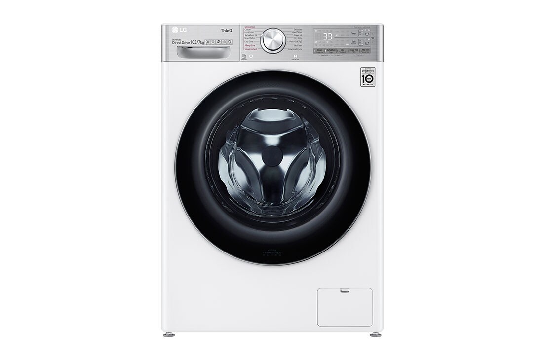 LG Πλυντήριο/Στεγνωτήριο Ρούχων 10,5/7kg, AI DD™, Ατμού, TurboWash™ , Eco Hybrid  , Μπροστινή όψη, F4DV910H2EA