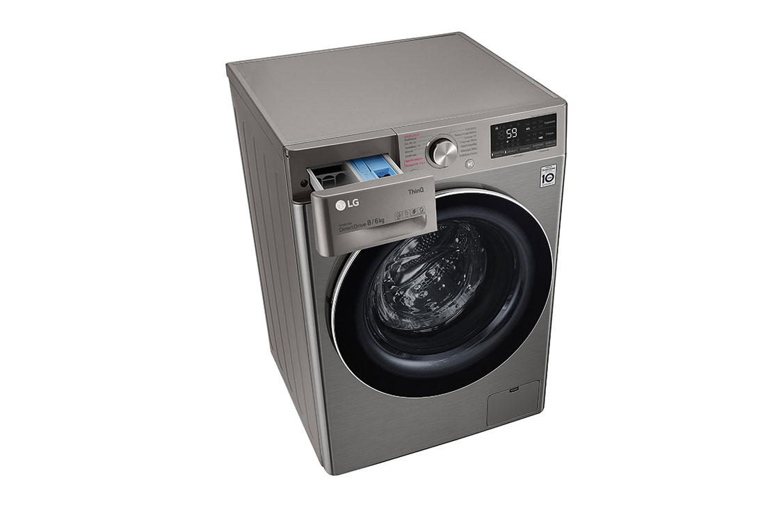 LG Πλυντήριο/Στεγνωτήριο Ρούχων 8/6kg, AI DD™, Ατμού, TurboWash™, Top Left Perspective Drawer Open, F4DV508S2PE, thumbnail 9