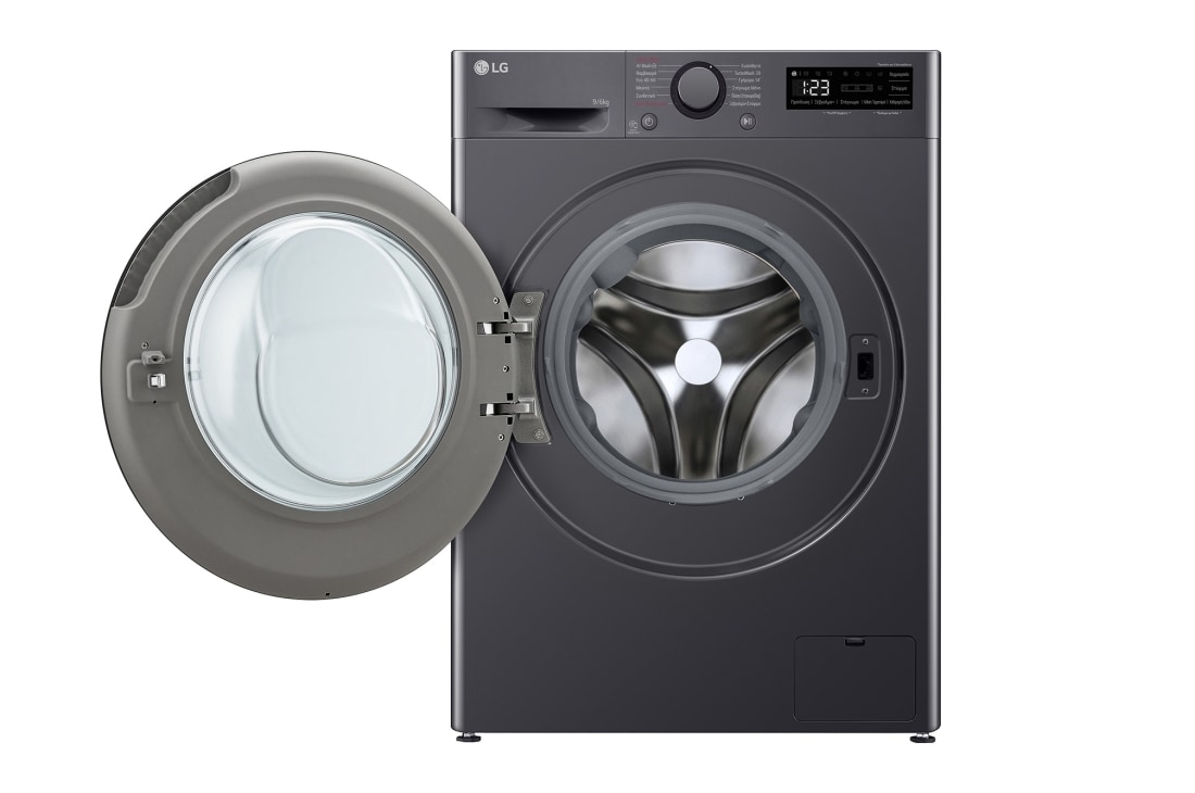LG Πλυντήριο / Στεγνωτήριο Ρούχων 9/6kg, AI DD™, Ατμού, TurboWash 360™, μπροστινή όψη με ανοικτή πόρτα, D4R5009TSMB, thumbnail 2