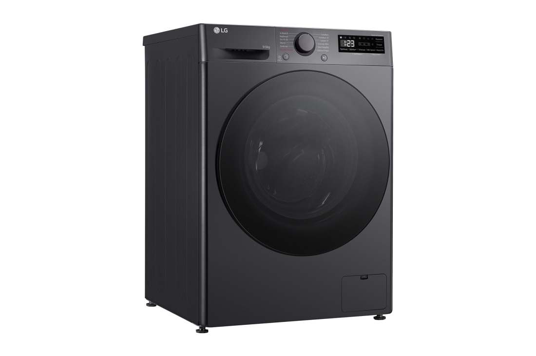 LG Πλυντήριο / Στεγνωτήριο Ρούχων 9/6kg, AI DD™, Ατμού, TurboWash 360™, προοπτική όψη από δεξιά με ανοικτή πόρτα, D4R5009TSMB, thumbnail 10