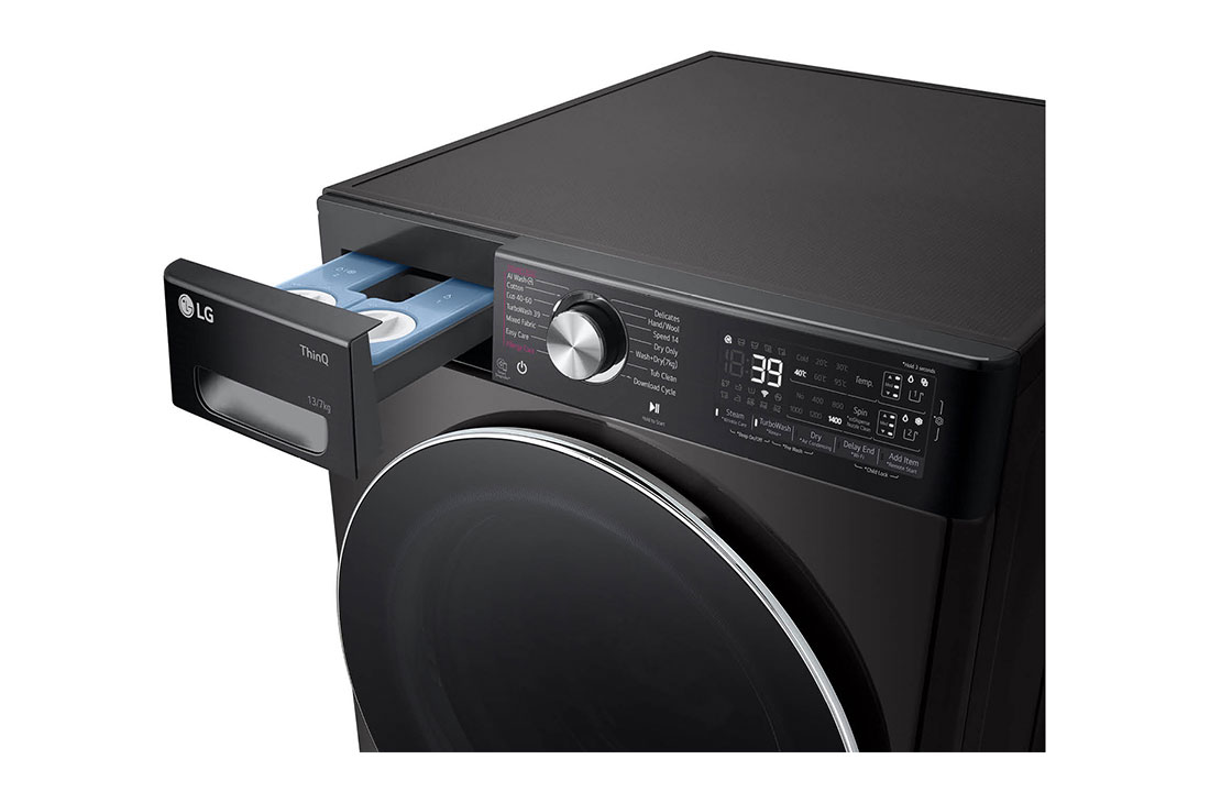 LG Πλυντήριο / Στεγνωτήριο Ρούχων 13/7kg, AI DD™, Ατμού, TurboWash 360™, Detergent port open right side view, D4R9513TPBC, thumbnail 6