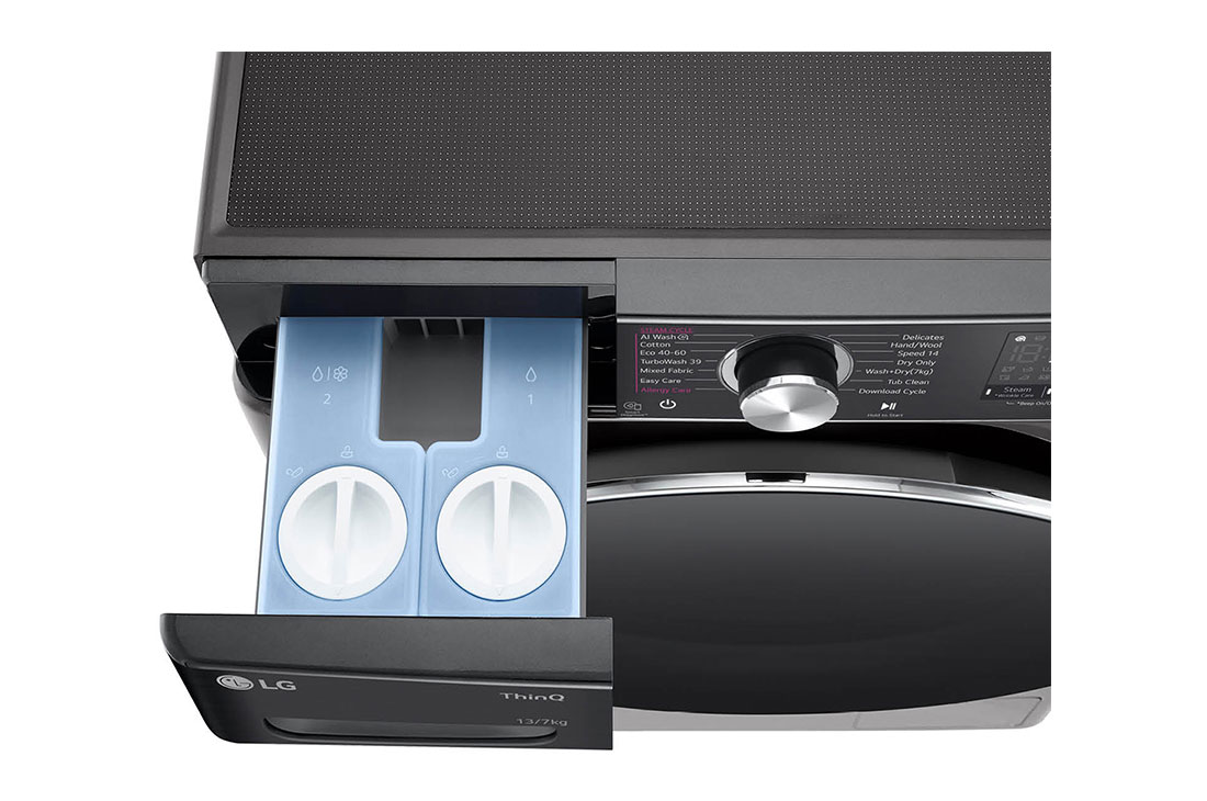LG Πλυντήριο / Στεγνωτήριο Ρούχων 13/7kg, AI DD™, Ατμού, TurboWash 360™, Detergent port open  top view, D4R9513TPBC, thumbnail 7