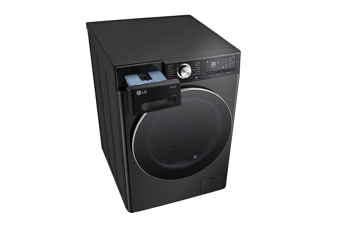 LG Πλυντήριο / Στεγνωτήριο Ρούχων 13/7kg, AI DD™, Ατμού, TurboWash 360™, Left top perspective view with detergent port open, D4R9513TPBC, thumbnail 9