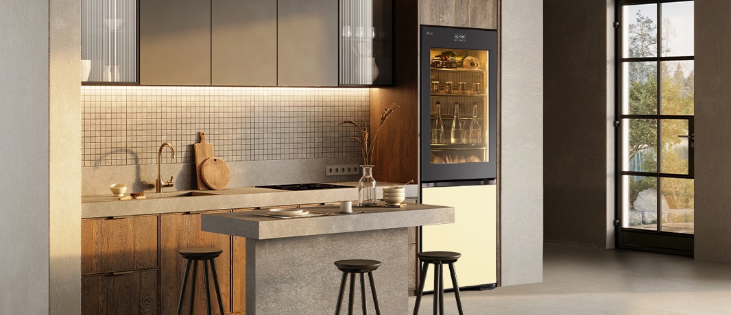 Image of a refrigerator in a kitchen with a neat interior.