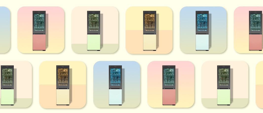 Εικόνες με πολύχρωμα φόντα και ψυγεία.