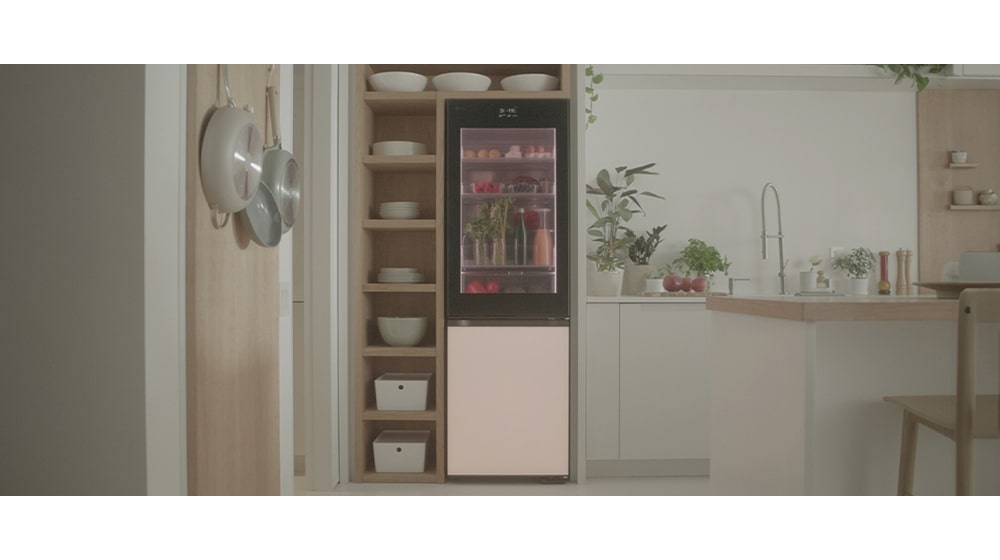 Images of the top of the refrigerator and fresh vegetables.