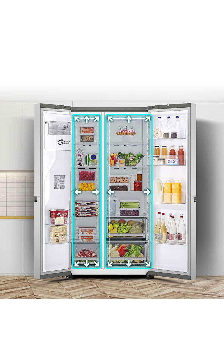 Ένα βίντεο ξεκινά με την πρόσοψη ενός ψυγείου και τις δύο του πόρτες ανοικτές. Οι εσωτερικοί χώροι έχουν περίγραμμα από γραμμές νέον, ενώ υπάρχουν βέλη που ωθούν τις γραμμές αυτές προς τα έξω, υποδεικνύοντας ότι ο εσωτερικός χώρος έχει πλέον αυξηθεί. Το τετράγωνο από νέον γύρω από τους εσωτερικούς χώρους αναβοσβήνει, για να δείξει τη διαφορά ανάμεσα στον νέο χώρο και τον παλιό, μικρότερο χώρο, ο οποίος περιγράφεται με μια διακεκομμένη λευκή γραμμή.