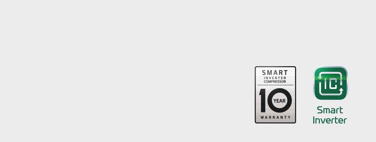 Το εικονίδιο "Smart Inverter Compressor 10 Year Warranty" δίπλα στο εικονίδιο "Smart Inverter Compressor".