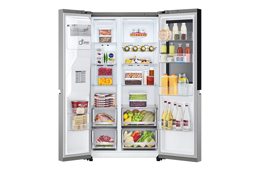 LG Ψυγείο Ντουλάπα Κάθετης Διάταξής ( SxS) Total No Frost με Instaview™ 179 x 91,3 cm, FRONT VIEW DOOR OPEN , GSGV80PYLL, thumbnail 5