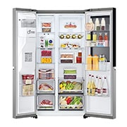 LG Ψυγείο Ντουλάπα Κάθετης Διάταξής ( SxS) Total No Frost με Instaview™ 179 x 91,3 cm, FRONT VIEW DOOR OPEN , GSGV80PYLL, thumbnail 5