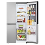 LG Ψυγείο Ντουλάπα Κάθετης Διάταξης (SxS) Total No Frost με Instaview™ 179 x 91,3 cm , Front view one side door open with food, GSVV80PYLL, thumbnail 5