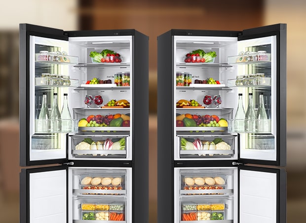 Μια εικόνα του ψυγείου να ανοίγει δεξιά και αριστερά.