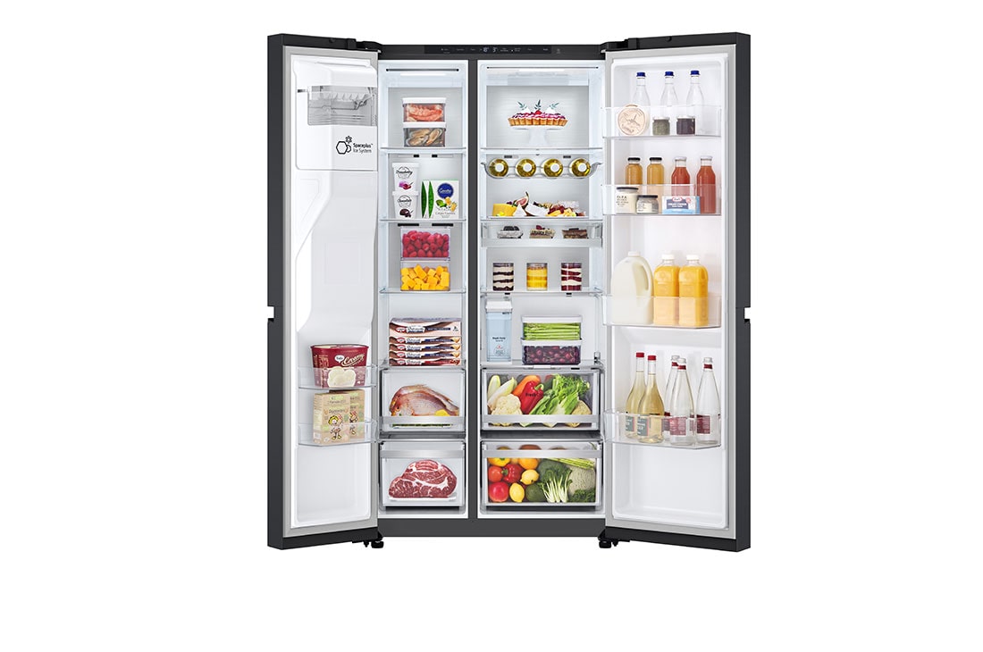 LG Ψυγείο Ντουλάπα Κάθετης Διάταξης (SxS)  Total No Frost  179 x 92,5 cm , μπροστινή ανοικτή όψη τροφίμων, GSLE91EVAC, thumbnail 2