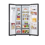 LG Ψυγείο Ντουλάπα Κάθετης Διάταξης (SxS)  Total No Frost  179 x 92,5 cm , μπροστινή ανοικτή όψη τροφίμων, GSLE91EVAC, thumbnail 2