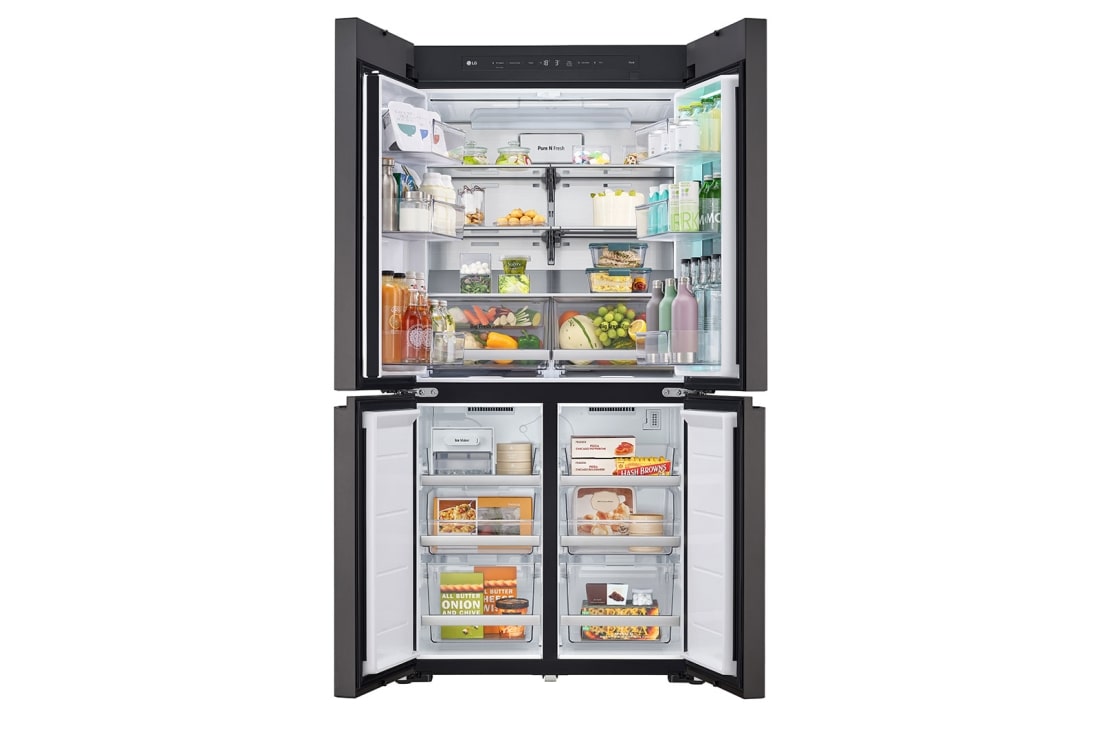 LG Ψυγείο Ντουλάπα Οριζόντιας Διάταξης (Multi Door) MoodUP™ Total No Frost με Instaview™ 186 x 91,4 cm, front open with food, GMV960NNME, thumbnail 3