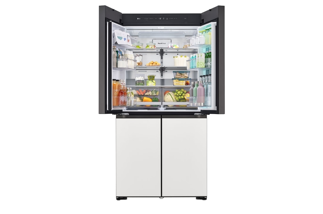 LG Ψυγείο Ντουλάπα Οριζόντιας Διάταξης (Multi Door) MoodUP™ Total No Frost με Instaview™ 186 x 91,4 cm, half door open with food , GMV960NNME, thumbnail 8